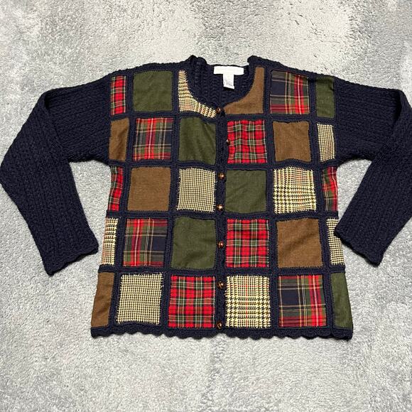 Vintage Robert Scott Knit Sweater Womens Small Cardigan Patchework Preppy - Picture 1 of 6